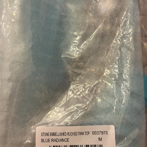 Boston proper Stone Embellished Ruched Tank Top Sizes M, L COLOR Blue Radiance - Picture 5 of 8